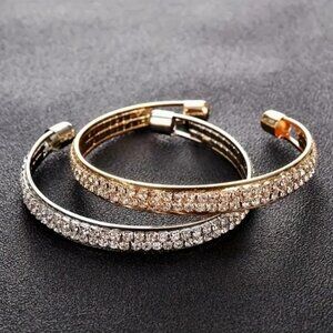 ✨NEW✨ Elegant Sparkling Rhinestone Metal Cuff Bracelet - Gold/Cry